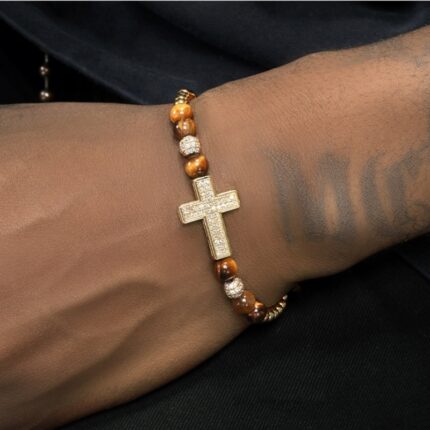 Bracelet style croix en diamant plaqué or-cuivre pour hommes