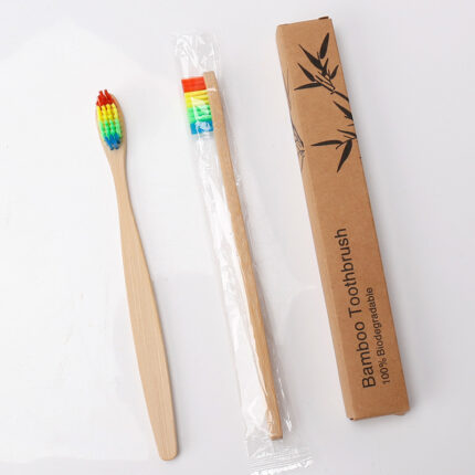 Brosse à dents naturelle en bambou de couleur arc-en-ciel