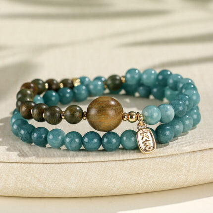 Bracelet perlé en bois de santal bleu or pour femmes