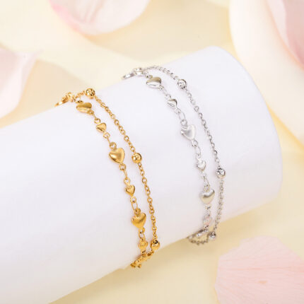 Bracelet de cœur en acier inoxydable plaqué or pour femmes